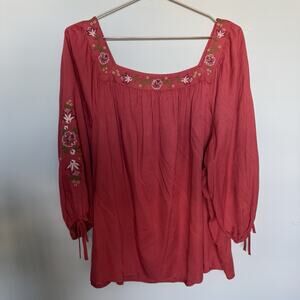 LC Lauren Conrad Womens Top XXL Plus Embroidered Boho Floral Peasant Feminine